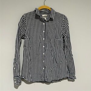 J Crew Navy Blue White Checkered Gingham Perfect Button Down Size 2